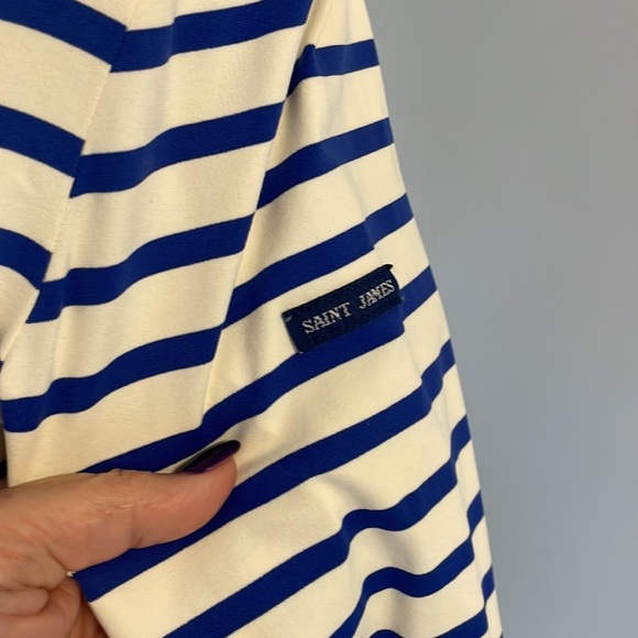 SAINT JAMES PROPRIANO dress striped nautical relaxed fit royal wht anti-UV Small - Picture 7 of 13